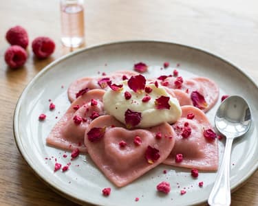 Sweet Pasta Hearts with Mascarpone and Roses