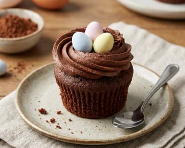 Velikonoční čokoládové cupcakes s hnízdem a vajíčky