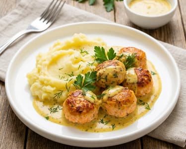 Salmon Balls in Mustard Sauce