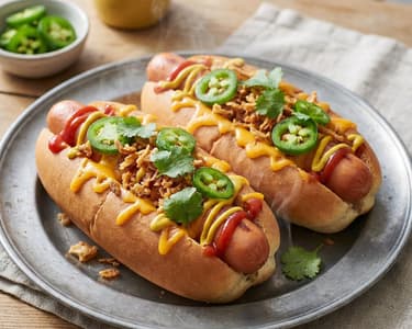 Hot dog with cheddar and tomato salsa