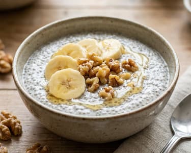 Chia pudding with banana and walnuts | Healthy breakfast