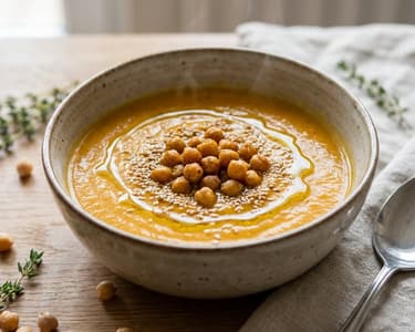 Carrot soup with roasted chickpeas | Crispy & warming