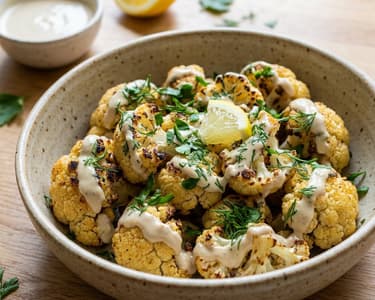 Pečený květák s tahini omáčkou | Zdravá a křupavá pochoutka