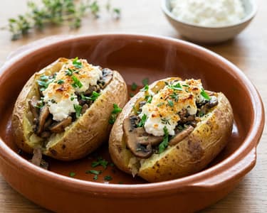 Baked potatoes with mushrooms | Healthy and quick lunch