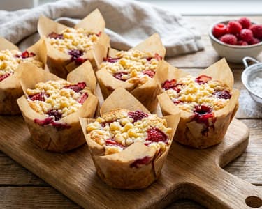 Tvarohové muffiny s ovocem a drobenkou