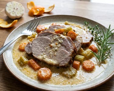 Pork neck with rosemary baked in milk