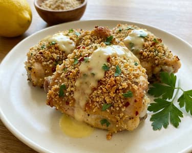 Chicken in Aromatic Breadcrumbs with Lemon Sauce