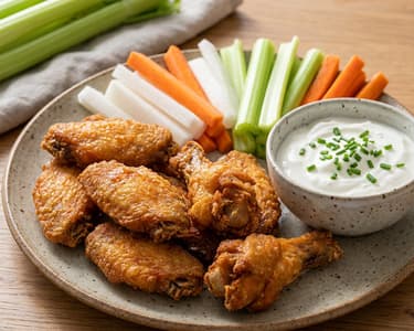 Fried Chicken Wings with Crudités and Sour Cream