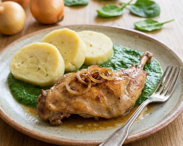 Roasted Rabbit with Spinach and Potato Dumplings