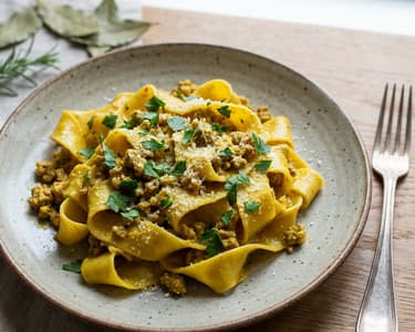 Pappardelle with Minced Meat and Turmeric