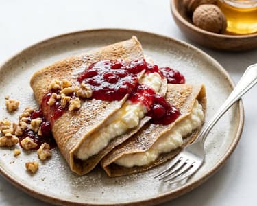 Buckwheat Pancakes with Ricotta and Cranberry Jam