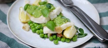 Halibut s hráškovým pestem