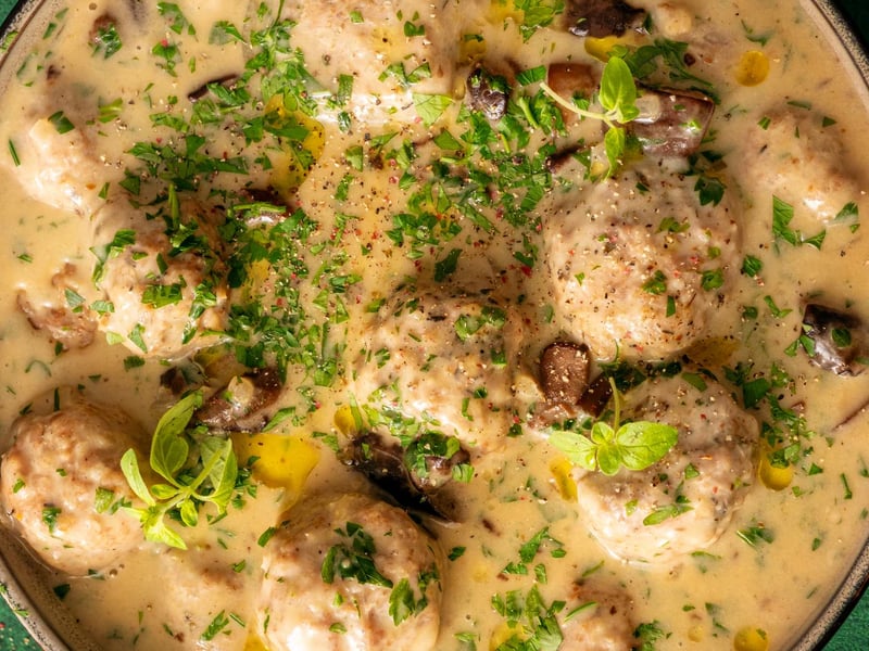 Turkey Meatballs in Creamy Mushroom Sauce