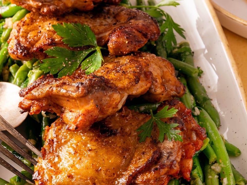 Chicken Thighs with Garlic Green Beans in Butter