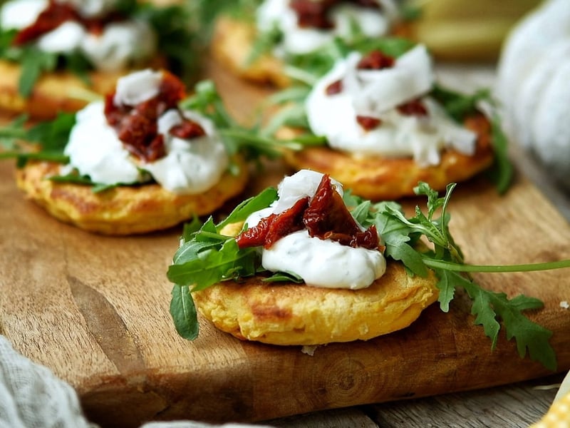 Corn Fritters with Dip, Sun-Dried Tomatoes, and Parmesan
