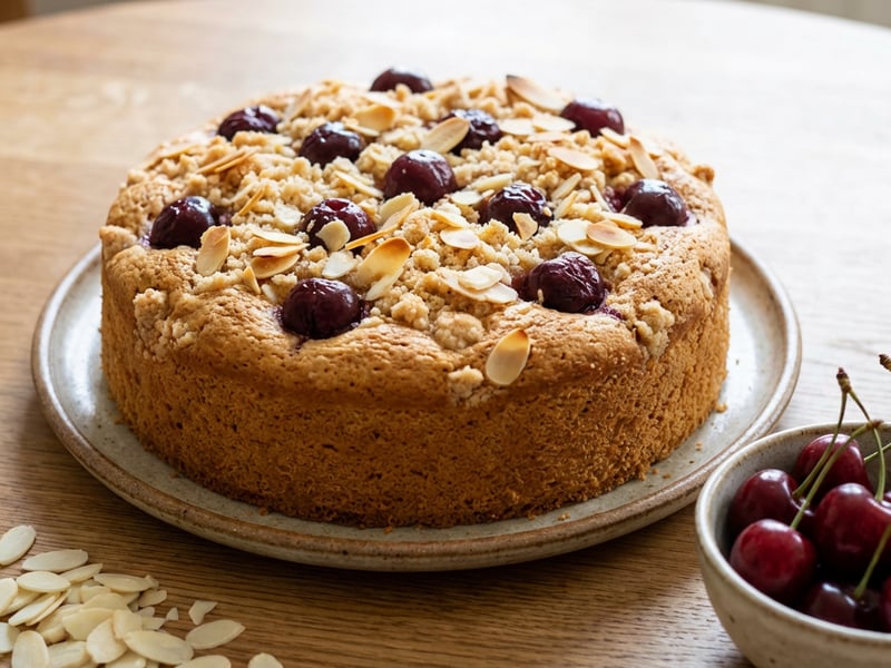 Spelt Cake with Cherries and Almond Crumble