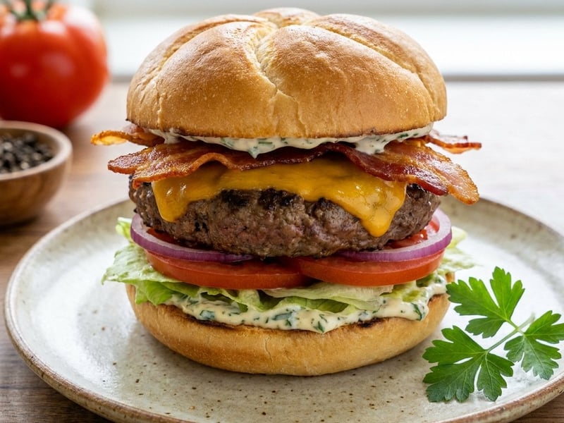 Beef burger with bacon and cheese