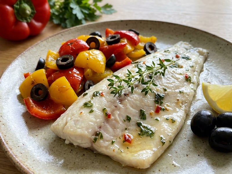 Confit Sea Bass with Roasted Pepper Salad