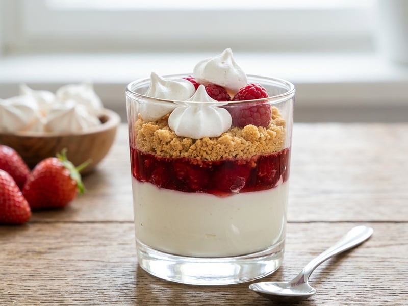 Cups with fruit and meringues