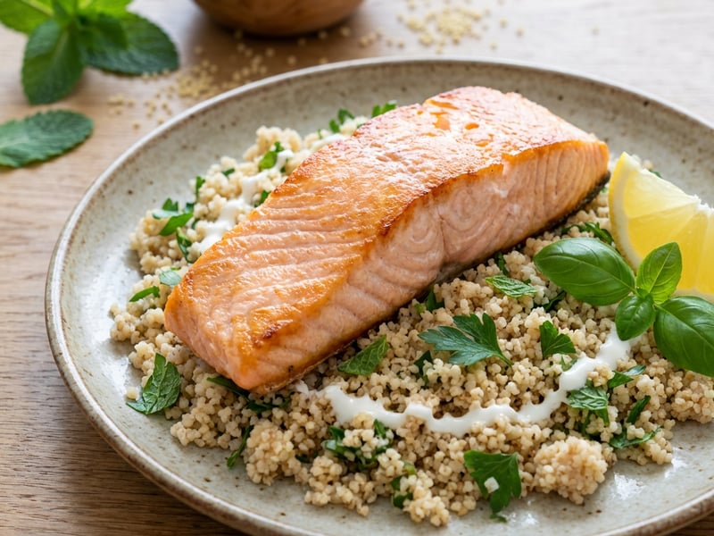 Baked salmon with herb whole-grain couscous