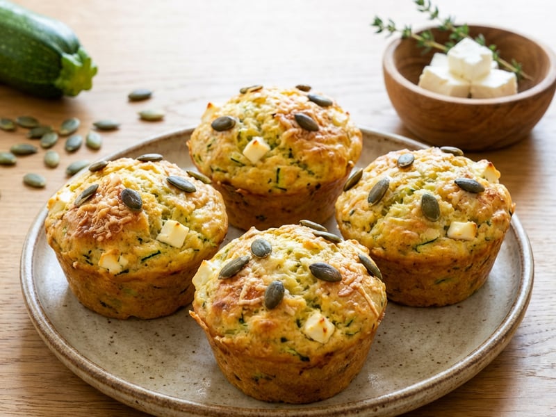 Cuketové slané muffiny se šunkou a fetou