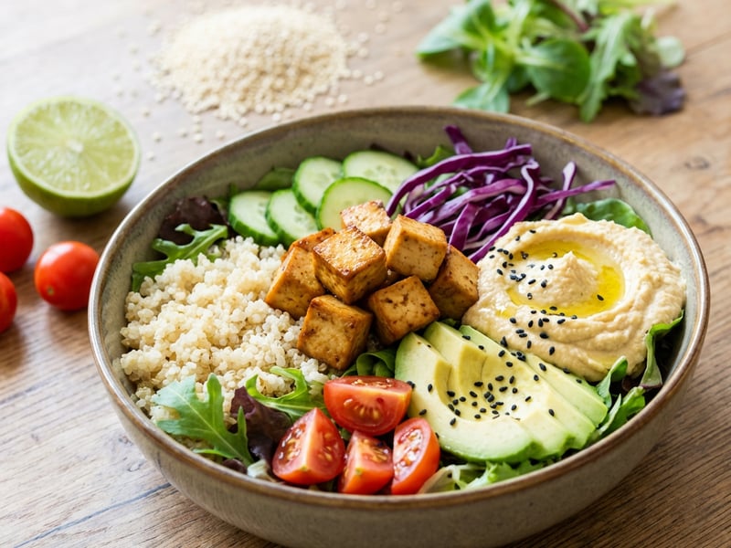 Buddha bowl s humusem a pečeným tofu