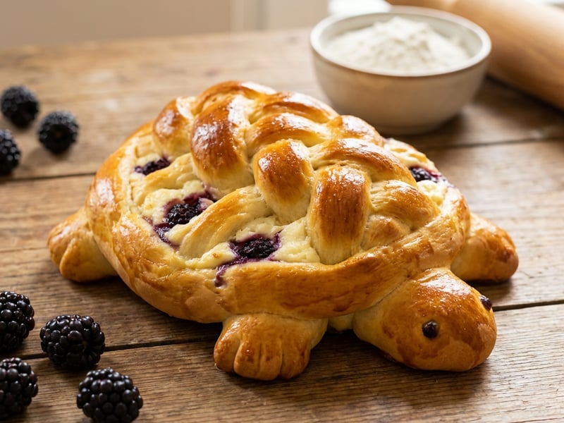 Yeast-leavened animal with quark and blackberries