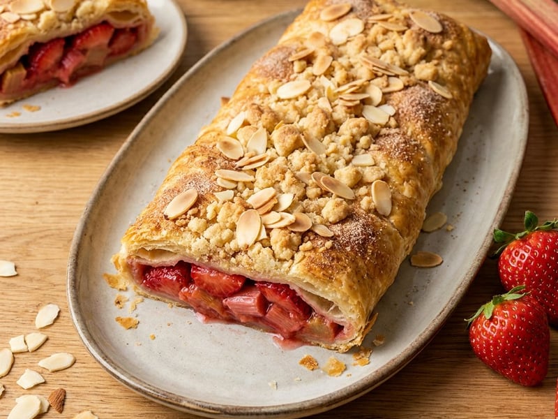 Puff Pastry Strudel with Rhubarb and Strawberries