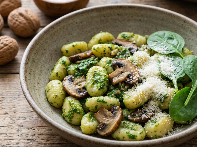 Gnocchi with Mushrooms and Pesto