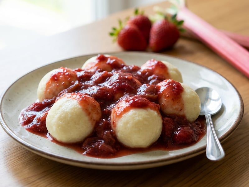 Curd Dumplings with Strawberry-Rhubarb Sauce