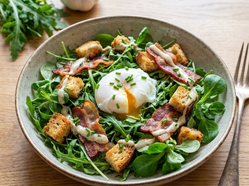 Salad with egg and bacon