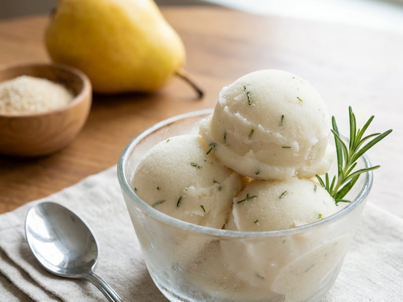 Hruškový sorbet s rozmarýnem a vodkou