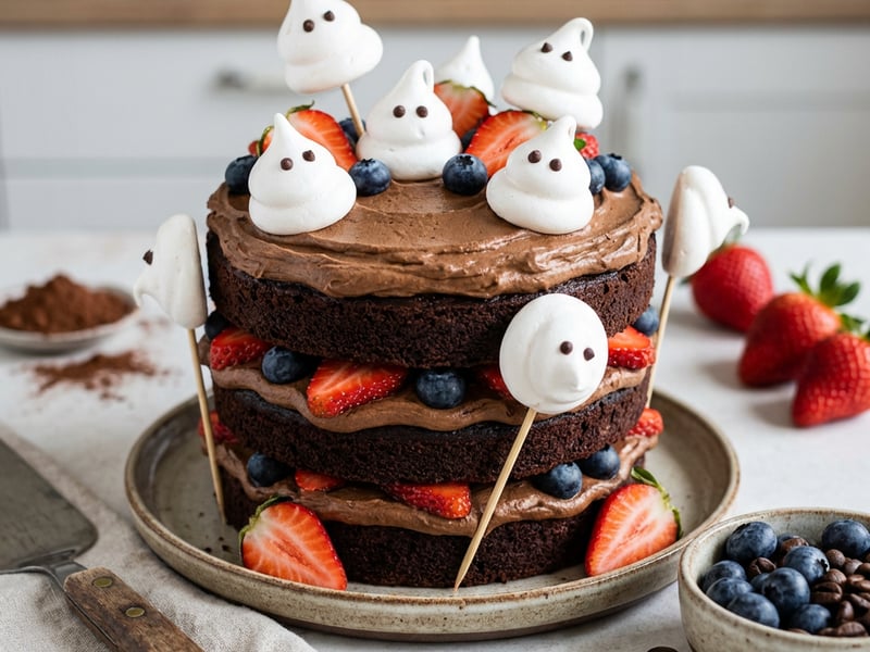 Halloween Chocolate Cake with Coffee Cream and Meringue Ghosts