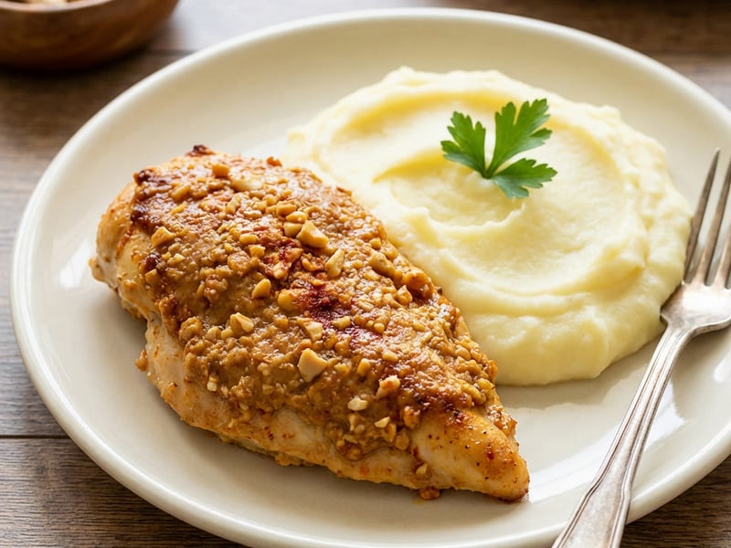 Peanut Chicken Schnitzels with Mashed Potatoes