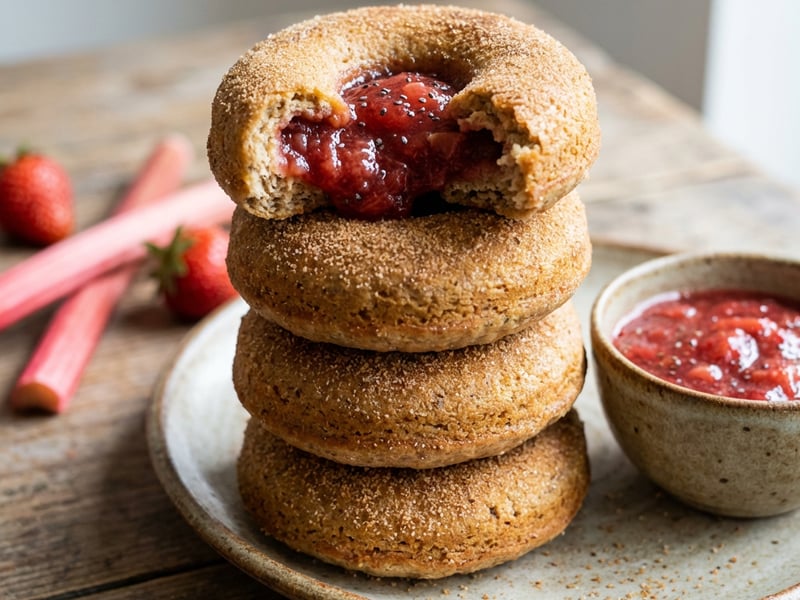 Whole-grain Doughnuts with Rhubarb Jam