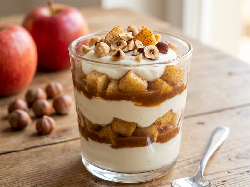Curd Cheese Jar with Baked Apples and Date Caramel