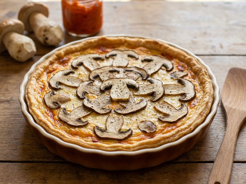 Quiche s hřiby a ajvarem