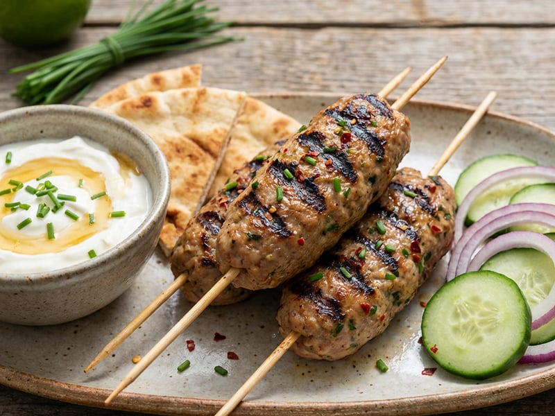 Ground turkey skewers with lime yogurt