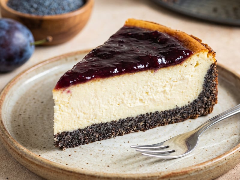 Sernik with Poppy Seeds and Grape Preserves