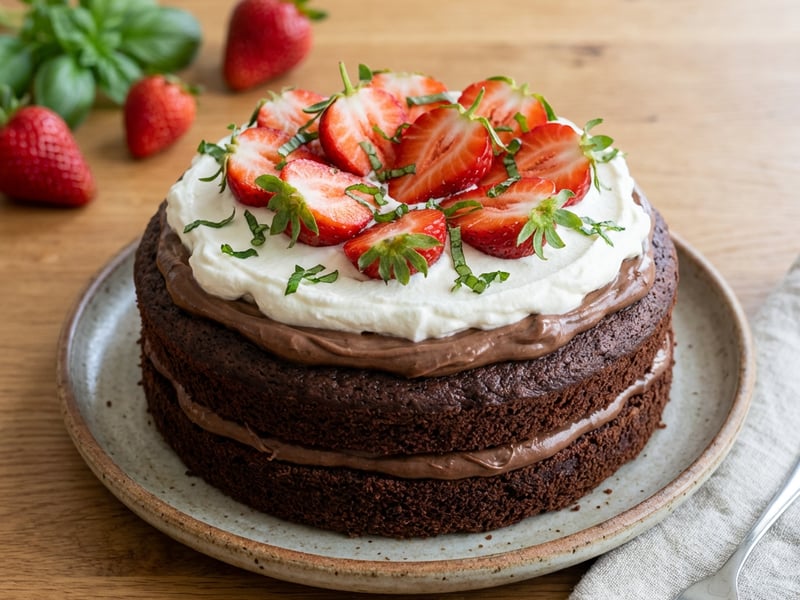 Chocolate cake with Nutella and strawberries