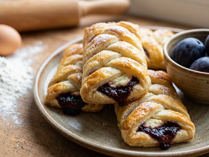 Pockets from Non-Rising Dough with Yeast, Quark, and Plum Jam