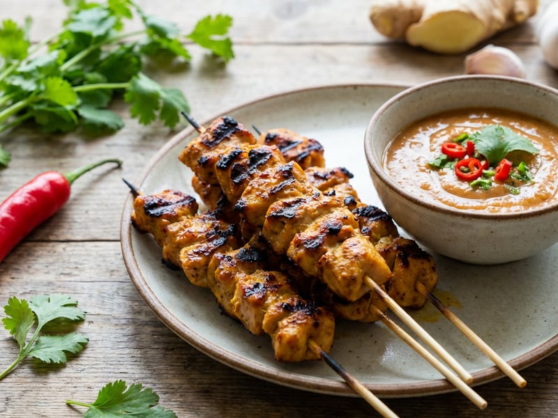 Kuřecí satay s arašídovou omáčkou