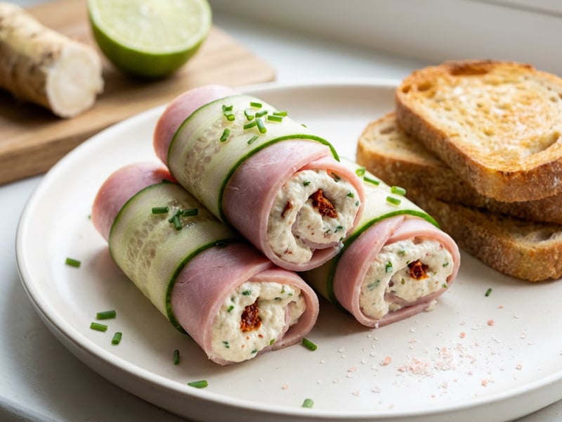 Ham rolls with lime and sun-dried tomatoes