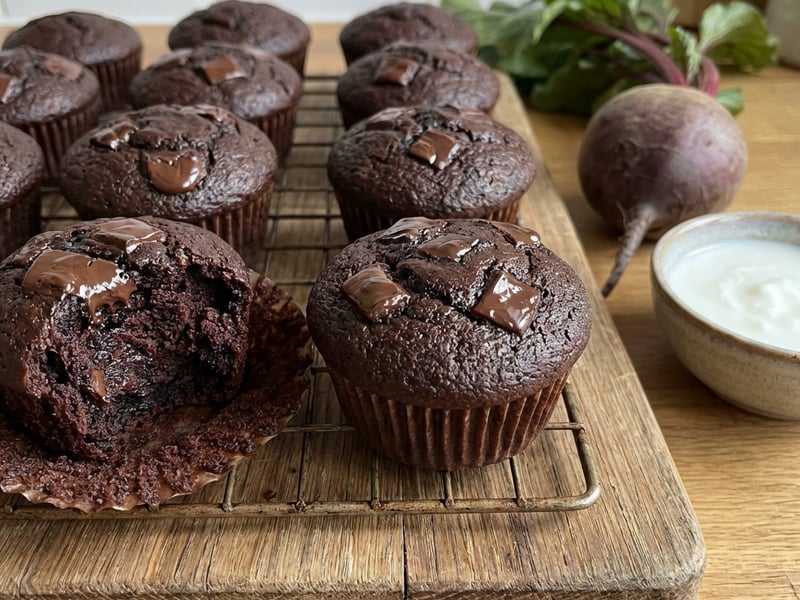 Chocolate muffins with beetroot