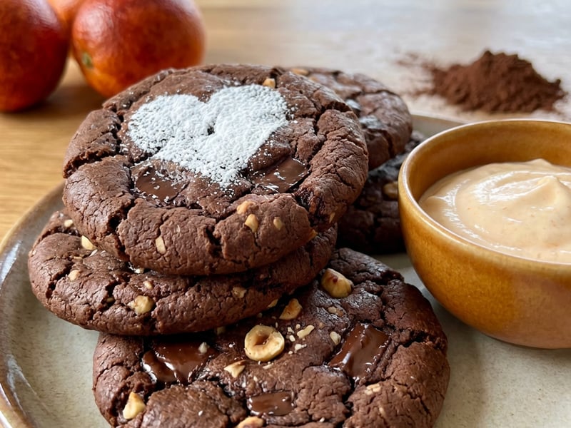 Chocolate cookies with orange cream