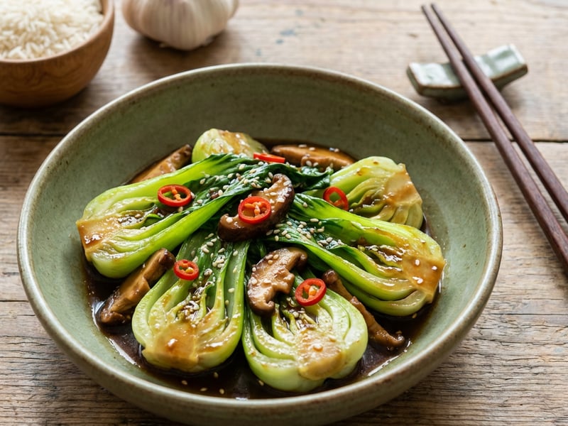 Restované pak choi s shiitake