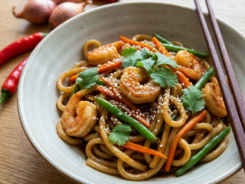 Udon Noodles with Shrimp