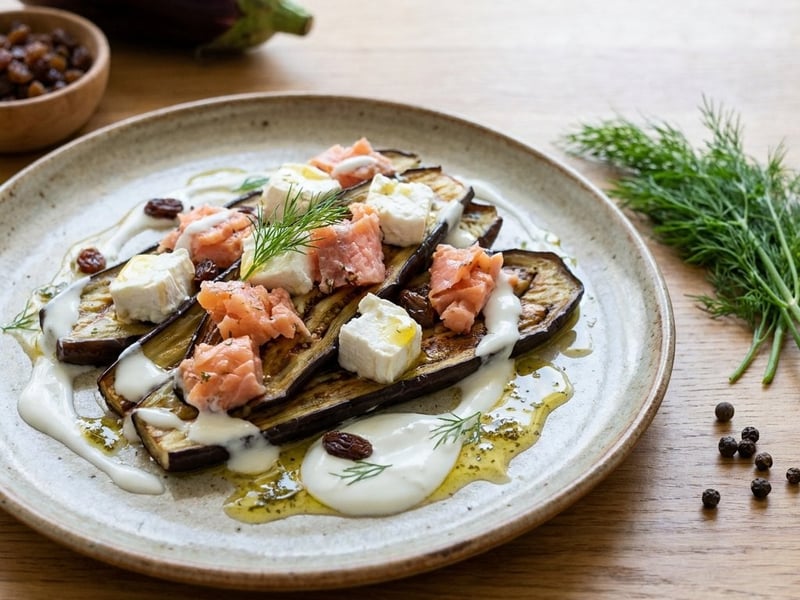 Eggplant with Smoked Salmon and Goat Cheese