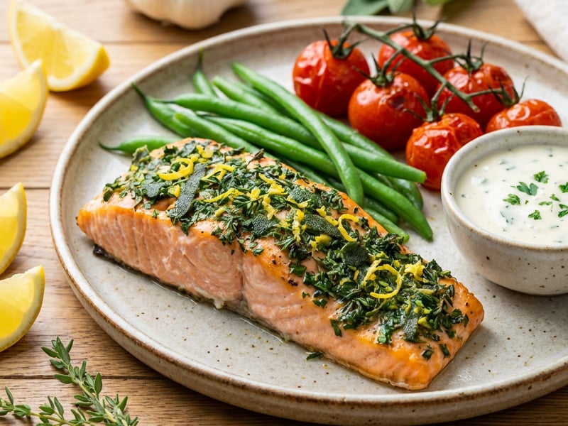 Baked Herb Salmon with Parmesan Sauce