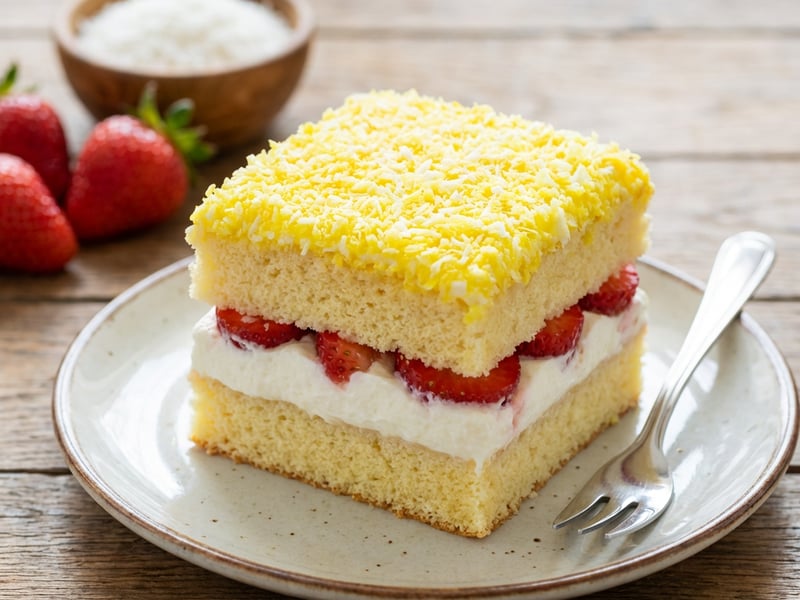 Chick Cake with Cream and Strawberries
